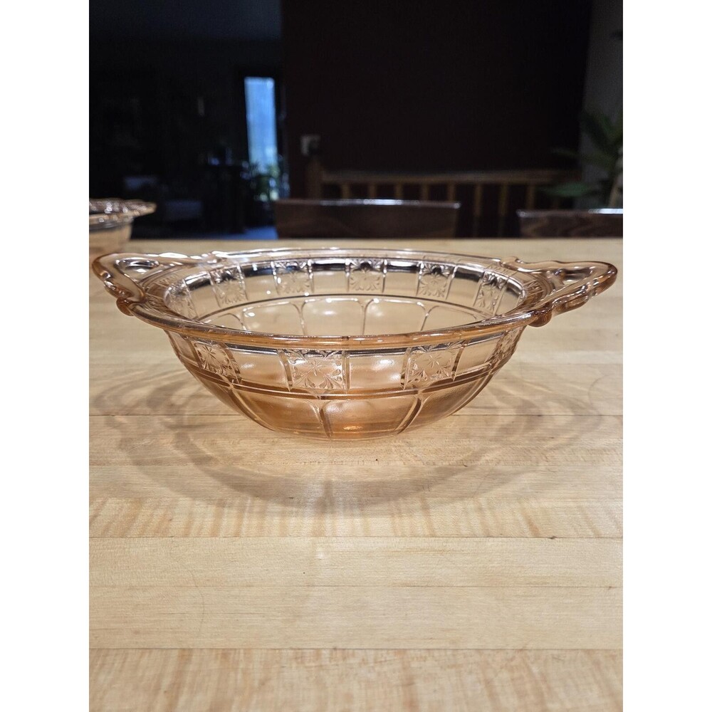 Vintage Jeannette Doric Pink Depression Glass 2 Handle Serving Bowl 10 inch
